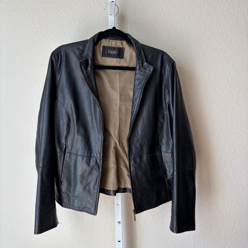 Nicole Miller New York black leather zip front jacket - Picture 2 of 6